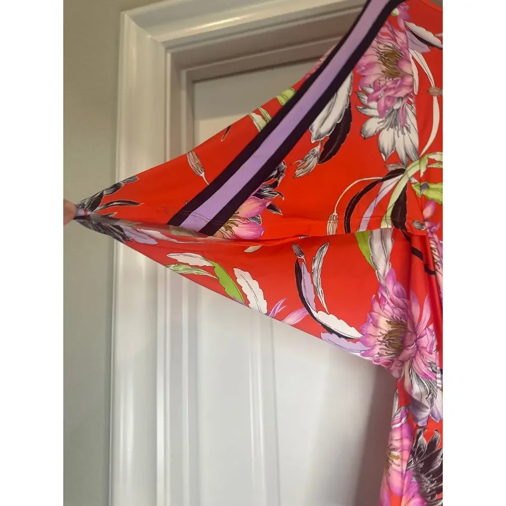 Trina Turk NWT Swim and Spa Collection Red with Multicolor Floral Swim Coverup